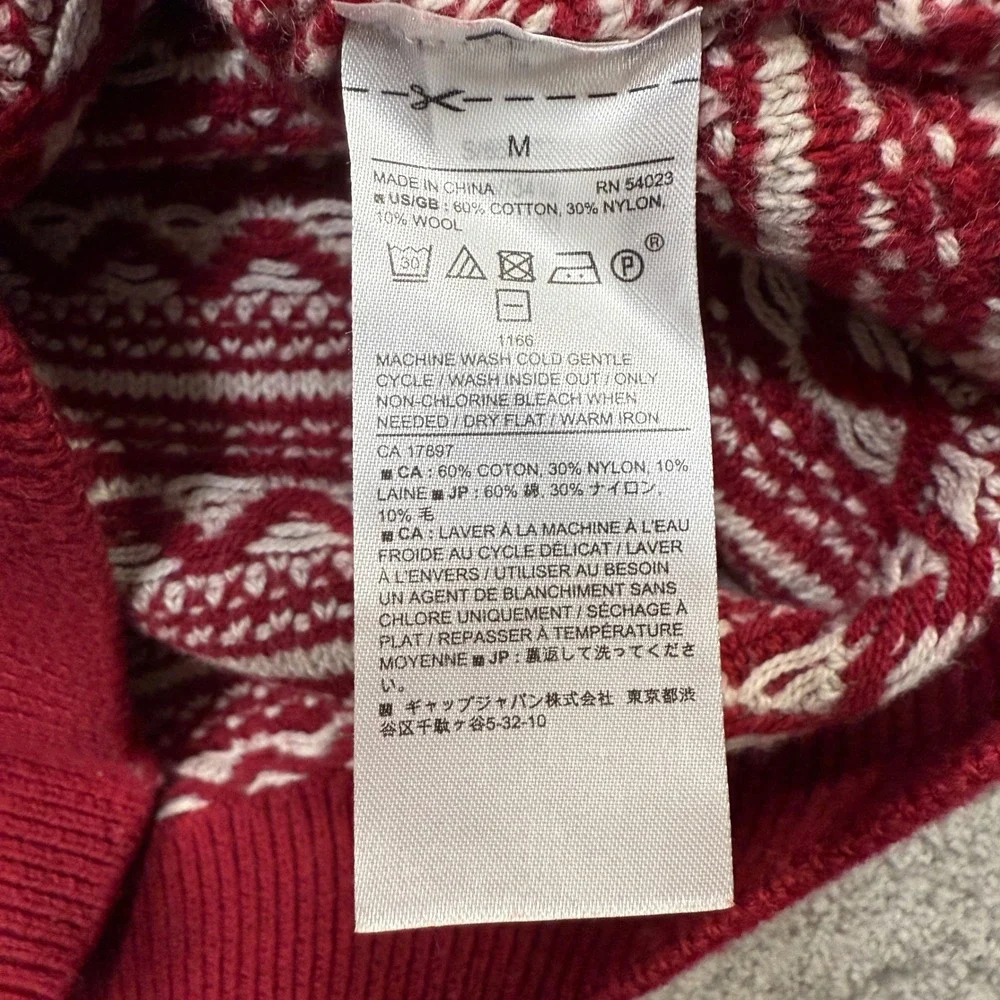 Banana Republic Fair Isle Sweater Mens Medium Burgundy White Knit HOL20 65322201
